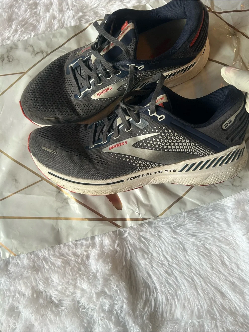 Brooks Men's Navy and Gray Running Sneaker with Red Accents